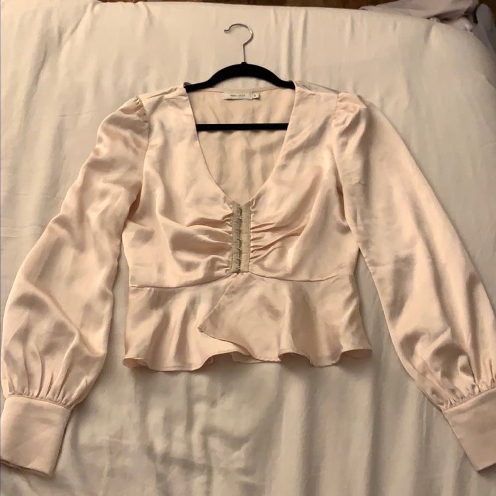 Vera & Lucy via Nasty Gal Blush Pink Silk Blouse